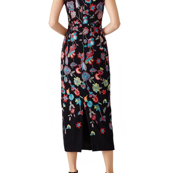Monique Lhuillier Sonya Like New Dress Black Floral Embroidered Colorful Midi - Picture 3 of 13